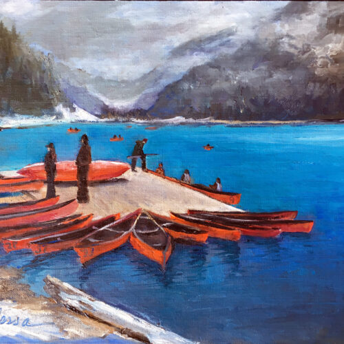 Canoeing at Lake Louise in the Snow