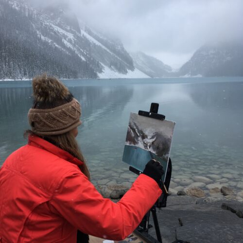 Milessa painting Lake Louise, Banff, Canada